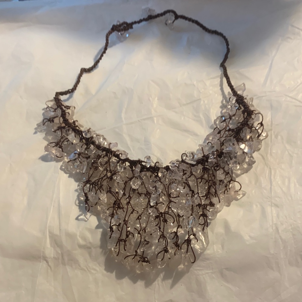 Chic Brown and Clear Beaded Waterfall Necklace